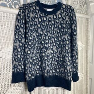Current/Elliott Blue Leopard Mohair Blend Sweater Cozy Luxe Knit Size 3 L